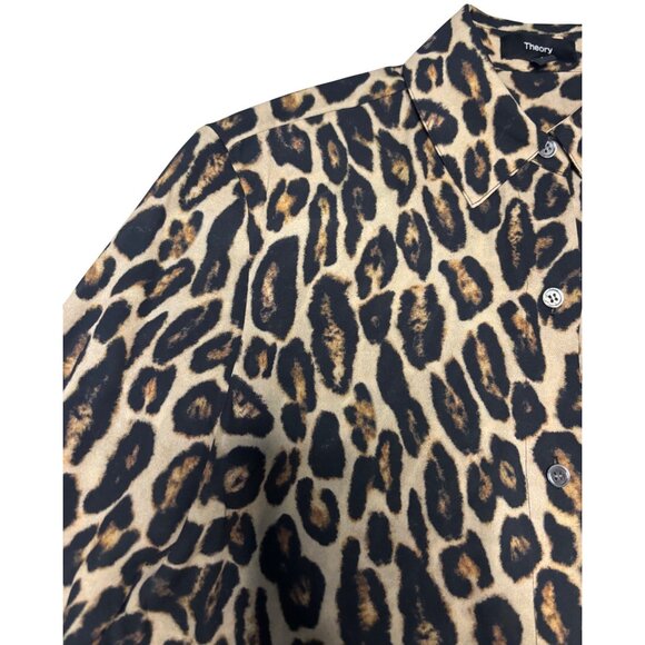 Theory Straight Shirt in Recycled Leopard Print Georgette XS Petite - Picture 14 of 16